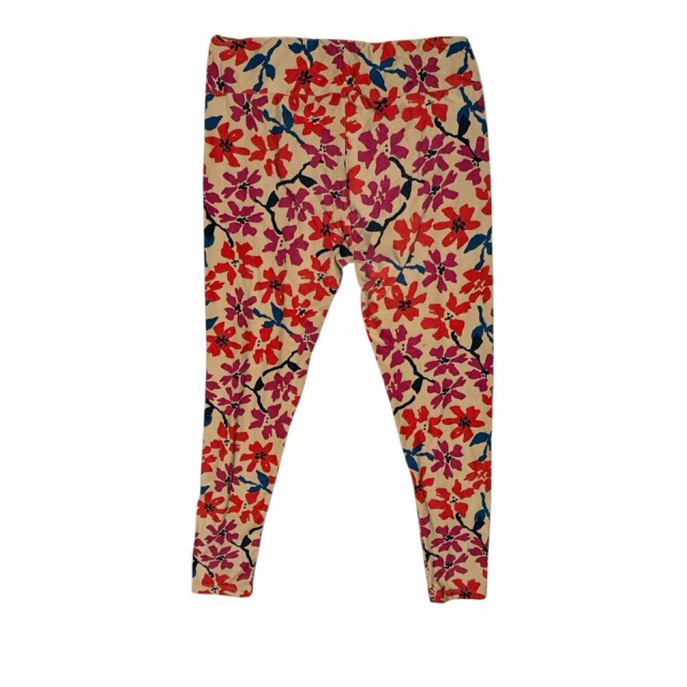 LuLaRoe TC Tall Curvy Leggings Tan Red Maroon Floral 12-18